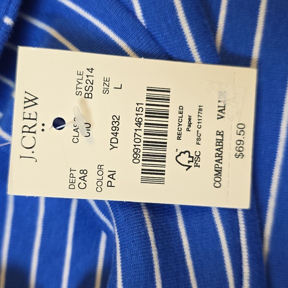 J. Crew Blue Fitted Striped Long Sleeve Turtleneck Shirt Gold Tone Buttons - Picture 4 of 6